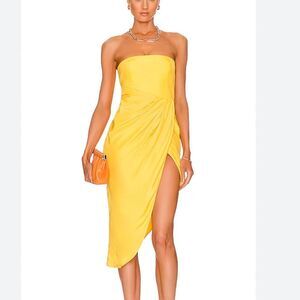 Gauge81 Lica Short Dress Lemon Sunny Yellow Silk strapless high slit Revolve M